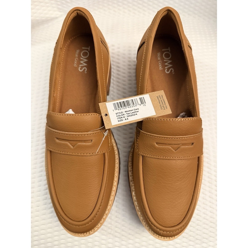 TOMS Women's 8.5 Cara Tan Leather Slip-On Loafer - Picture 2 of 6